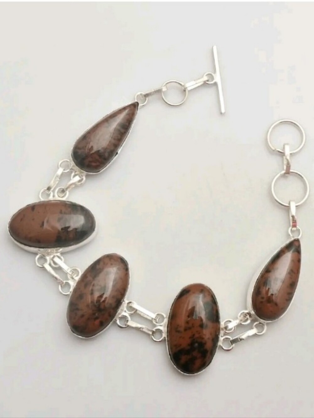 Mahogany Obsidian Gemstone Jewelry 925 Sterling Silver Handmade Toggle Bracelet